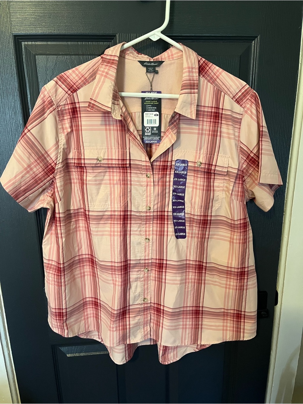 Eddie Bauer Women’s Short Sleeve Plaid Shirt - Pink Red